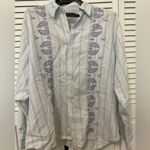 Elegant White and Purple Embroidered Men's Shirt